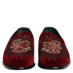 Dolce & Gabbana Maroon Sequin Gemstone Dress Loafers Shoes Dolce & Gabbana
