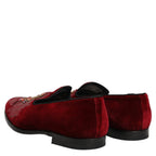 Dolce & Gabbana Maroon Sequin Gemstone Dress Loafers Shoes Dolce & Gabbana