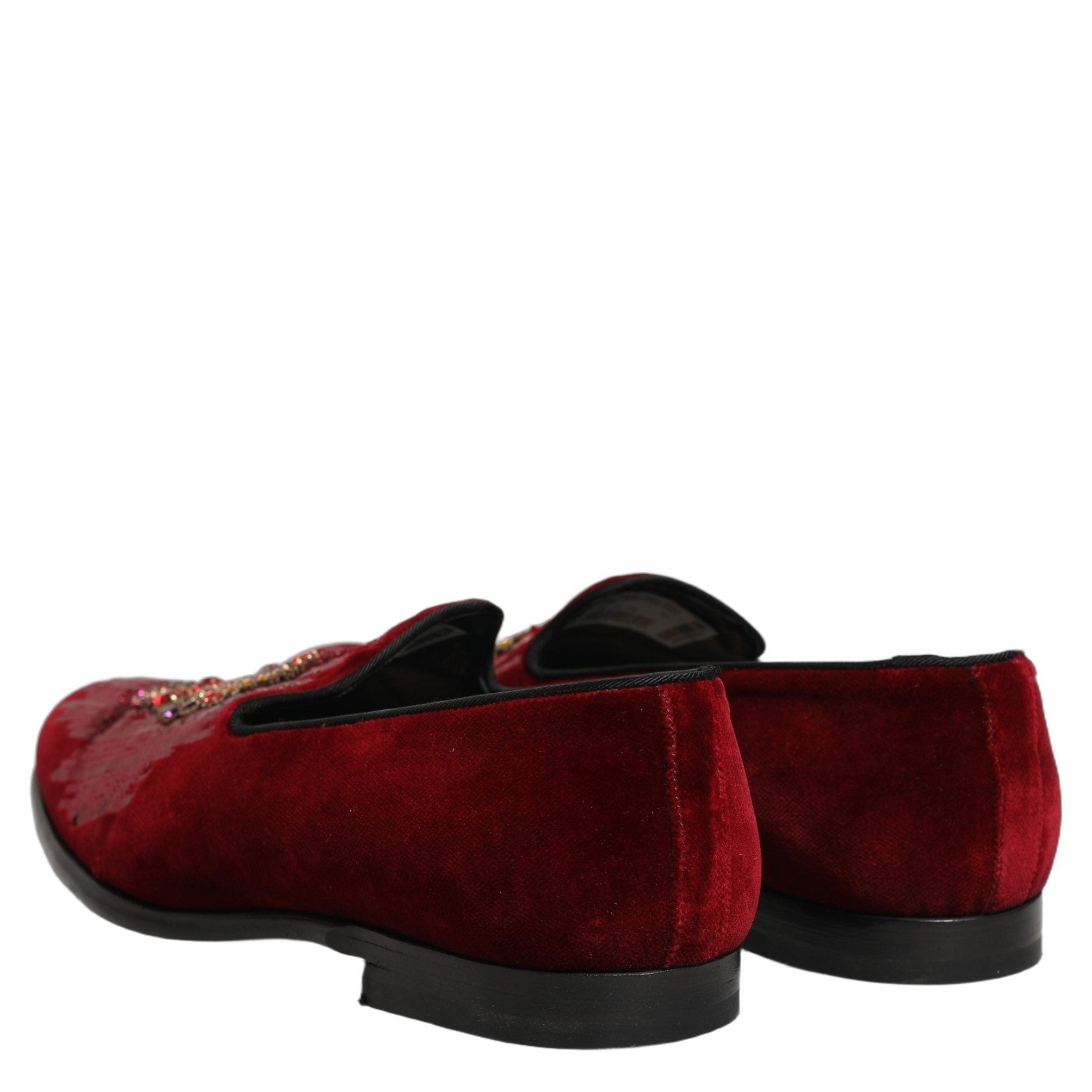 Dolce & Gabbana Maroon Sequin Gemstone Dress Loafers Shoes Dolce & Gabbana