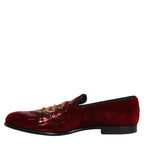Dolce & Gabbana Maroon Sequin Gemstone Dress Loafers Shoes Dolce & Gabbana