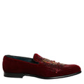 Dolce & Gabbana Maroon Sequin Gemstone Dress Loafers Shoes Dolce & Gabbana