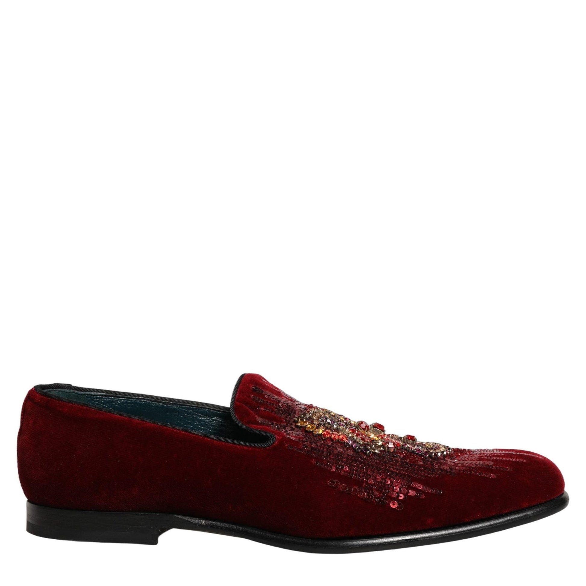 Dolce & Gabbana Maroon Sequin Gemstone Dress Loafers Shoes Dolce & Gabbana