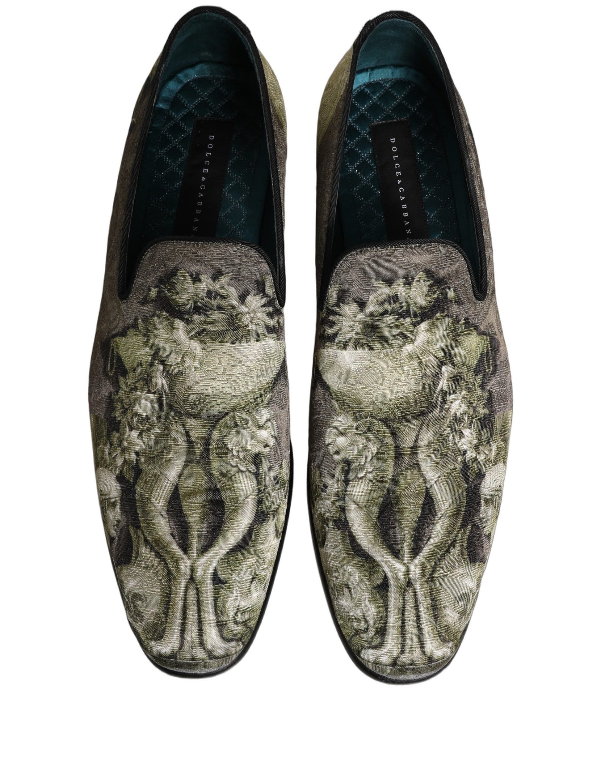 Dolce & Gabbana Brown Baroque Print Slip On Loafers Shoes Dolce & Gabbana