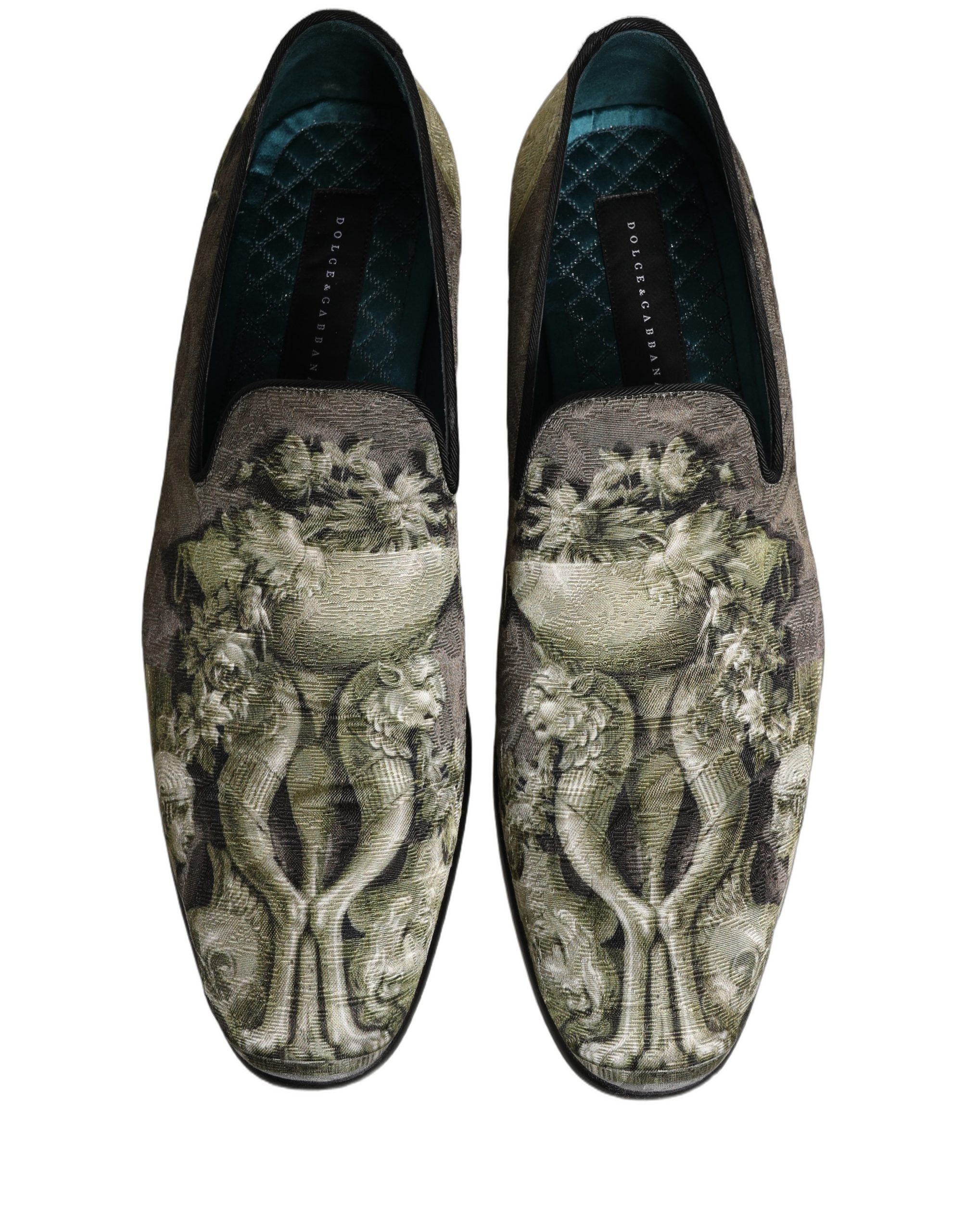 Dolce & Gabbana Brown Baroque Print Slip On Loafers Shoes Dolce & Gabbana