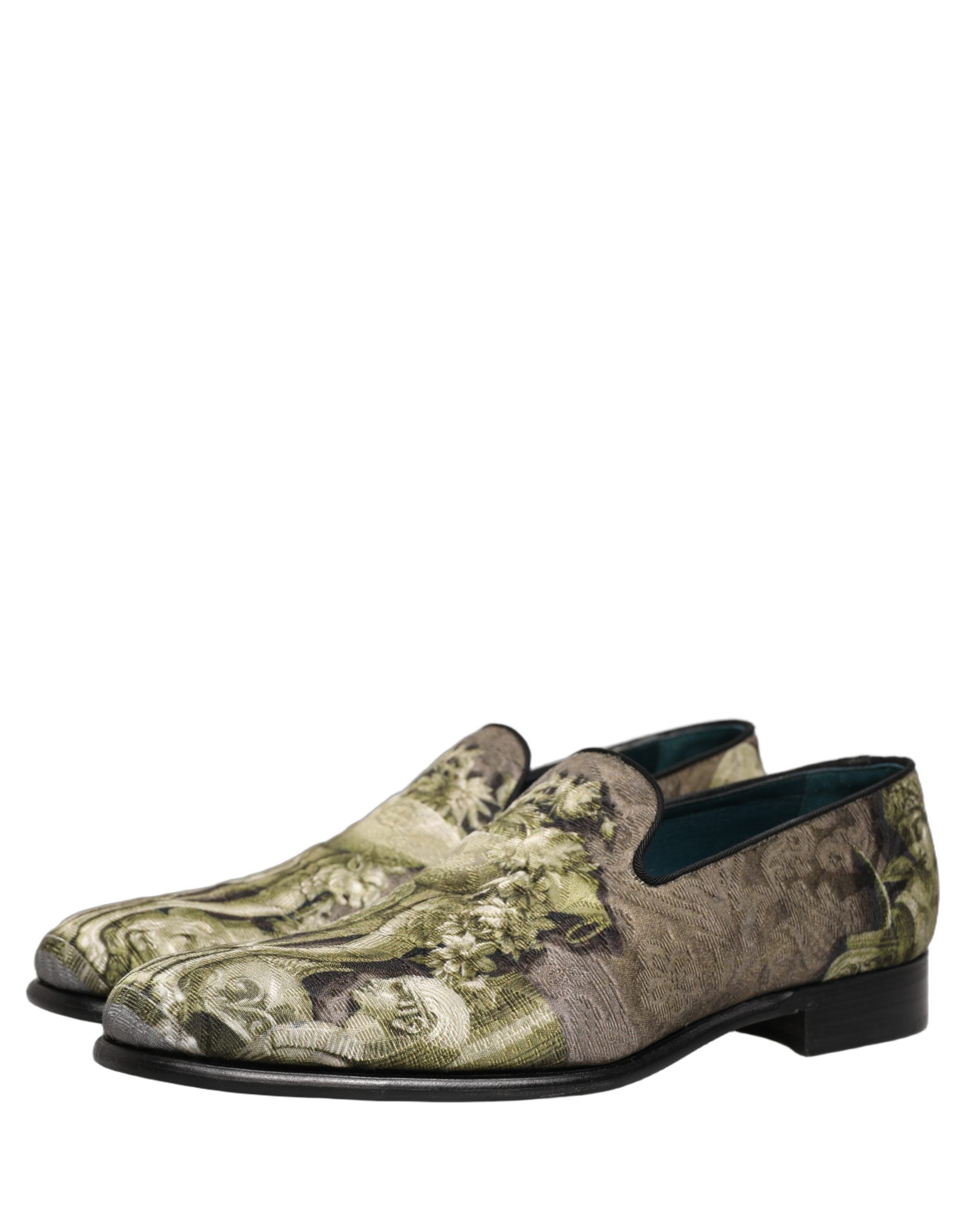 Dolce & Gabbana Brown Baroque Print Slip On Loafers Shoes Dolce & Gabbana