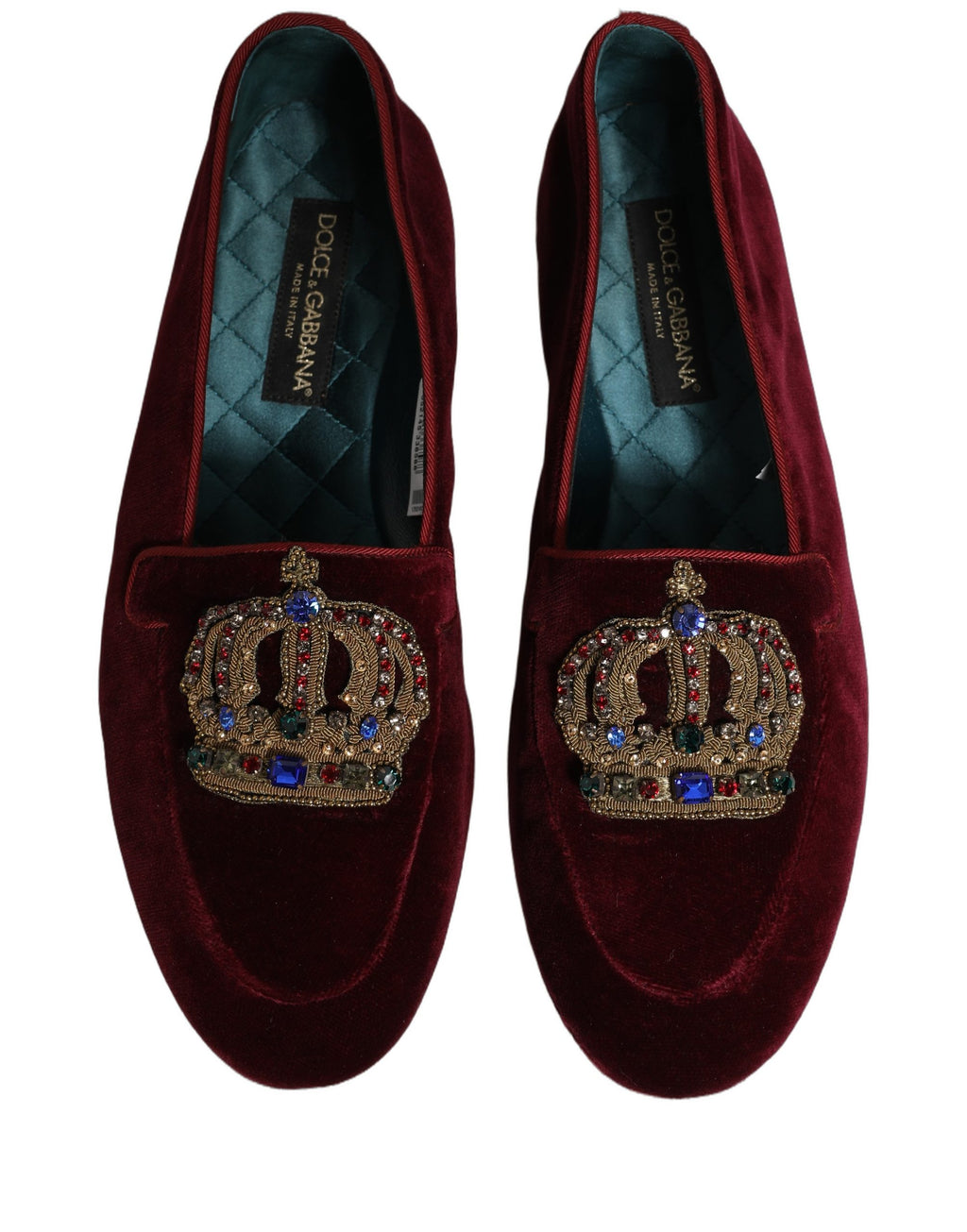 Dolce & Gabbana Burgundy Velvet Crown Slip On Loafers Shoes Dolce & Gabbana