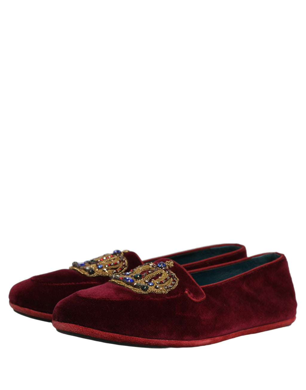 Dolce & Gabbana Burgundy Velvet Crown Slip On Loafers Shoes Dolce & Gabbana