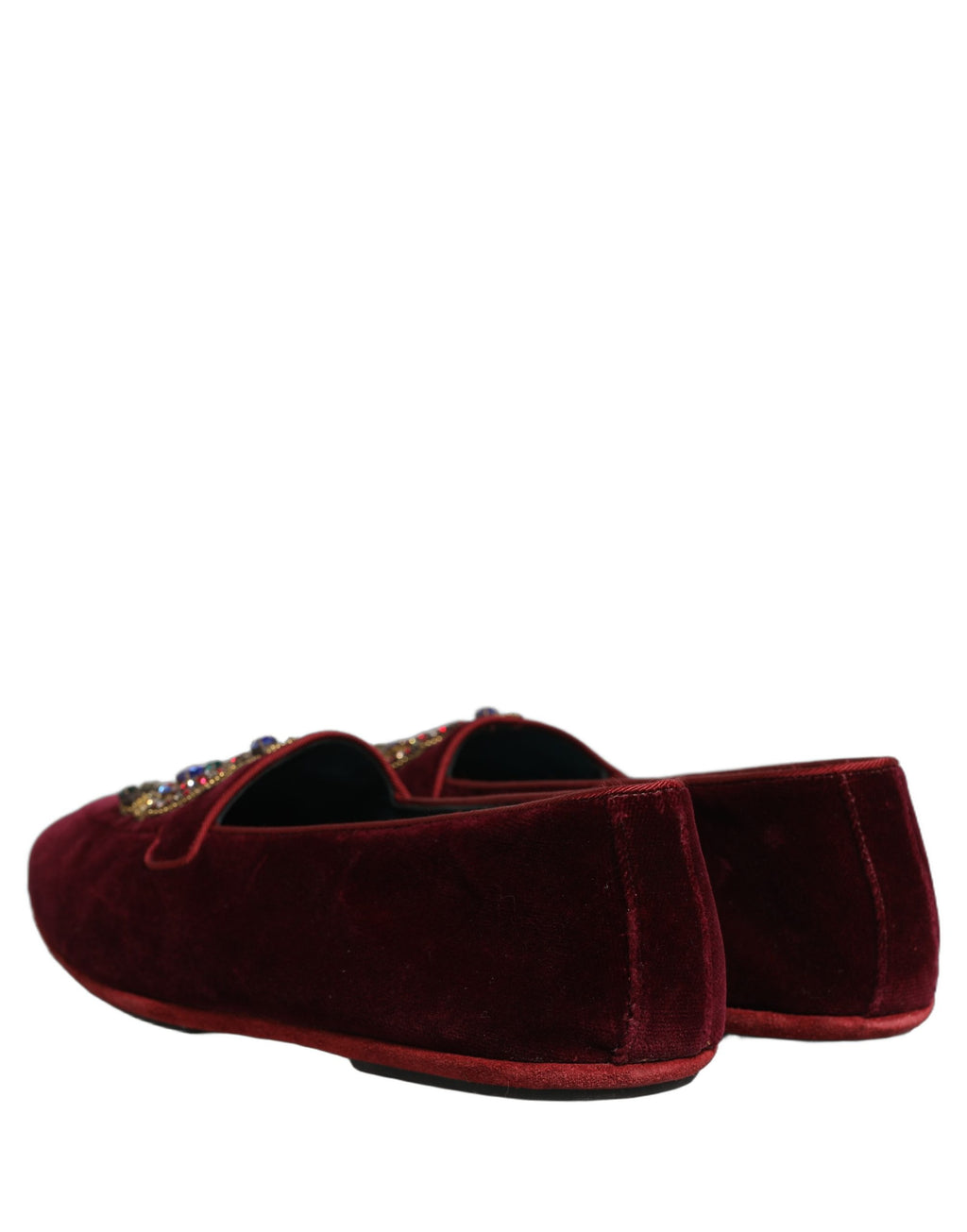 Dolce & Gabbana Burgundy Velvet Crown Slip On Loafers Shoes Dolce & Gabbana