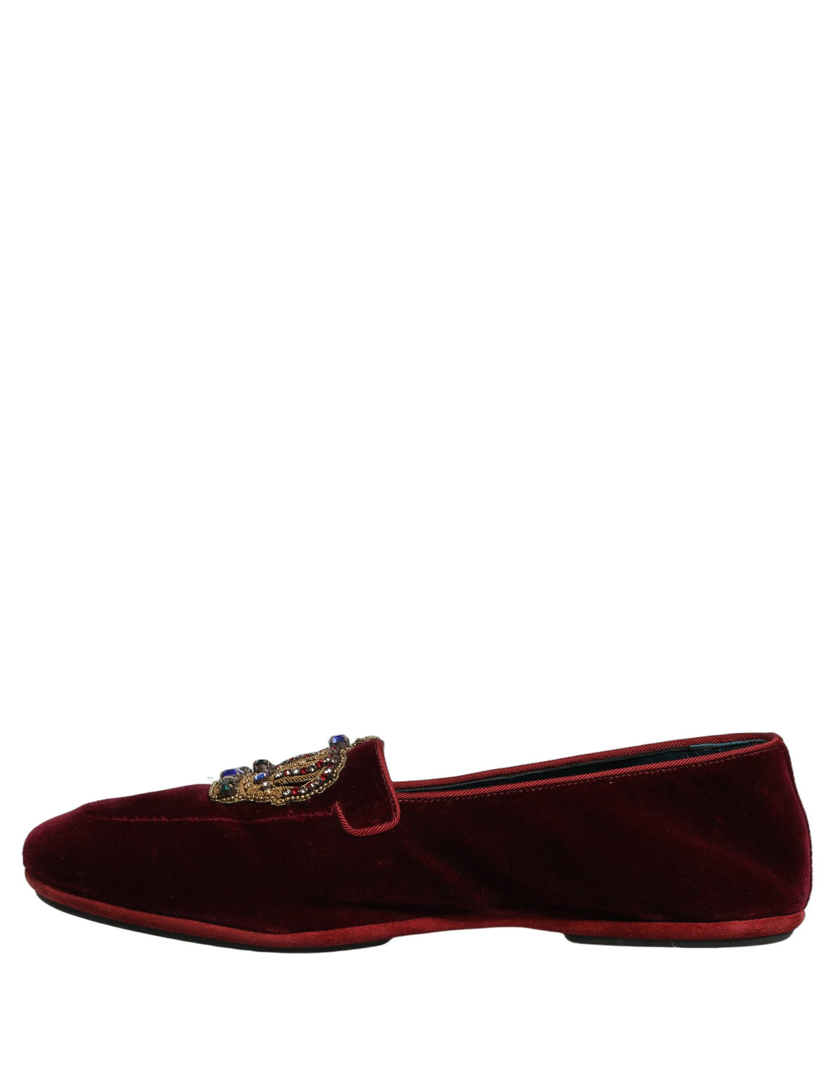 Dolce & Gabbana Burgundy Velvet Crown Slip On Loafers Shoes Dolce & Gabbana