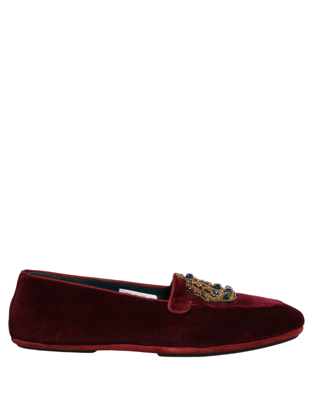Dolce & Gabbana Burgundy Velvet Crown Slip On Loafers Shoes Dolce & Gabbana