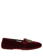 Dolce & Gabbana Burgundy Velvet Crown Slip On Loafers Shoes Dolce & Gabbana