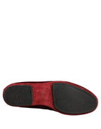 Dolce & Gabbana Burgundy Velvet Crown Slip On Loafers Shoes - Eljoys Fashion 