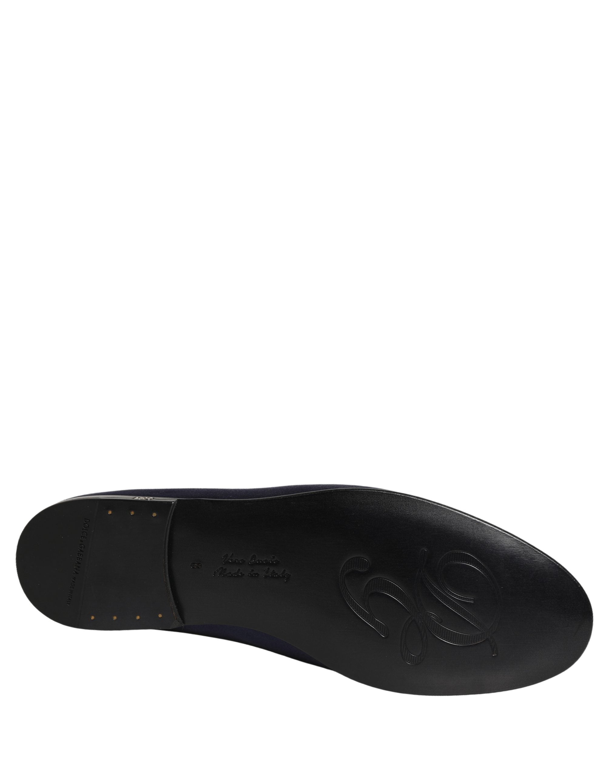 Dolce & Gabbana Blue Satin Logo Slip On Flats Loafers Shoes Dolce & Gabbana