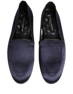 Dolce & Gabbana Blue Satin Logo Slip On Flats Loafers Shoes Dolce & Gabbana
