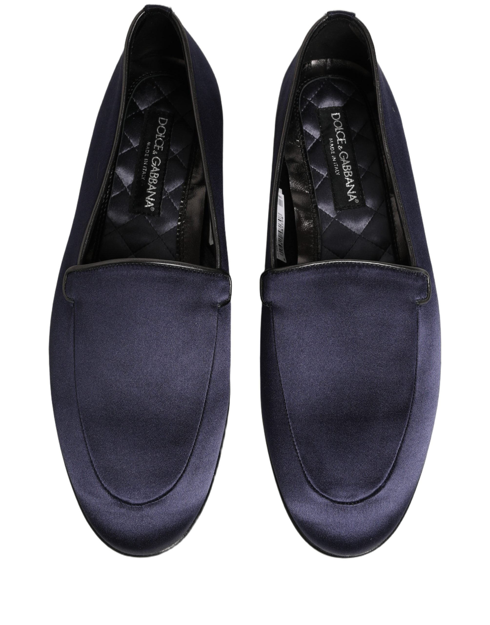 Dolce & Gabbana Blue Satin Logo Slip On Flats Loafers Shoes Dolce & Gabbana