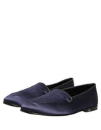 Dolce & Gabbana Blue Satin Logo Slip On Flats Loafers Shoes Dolce & Gabbana