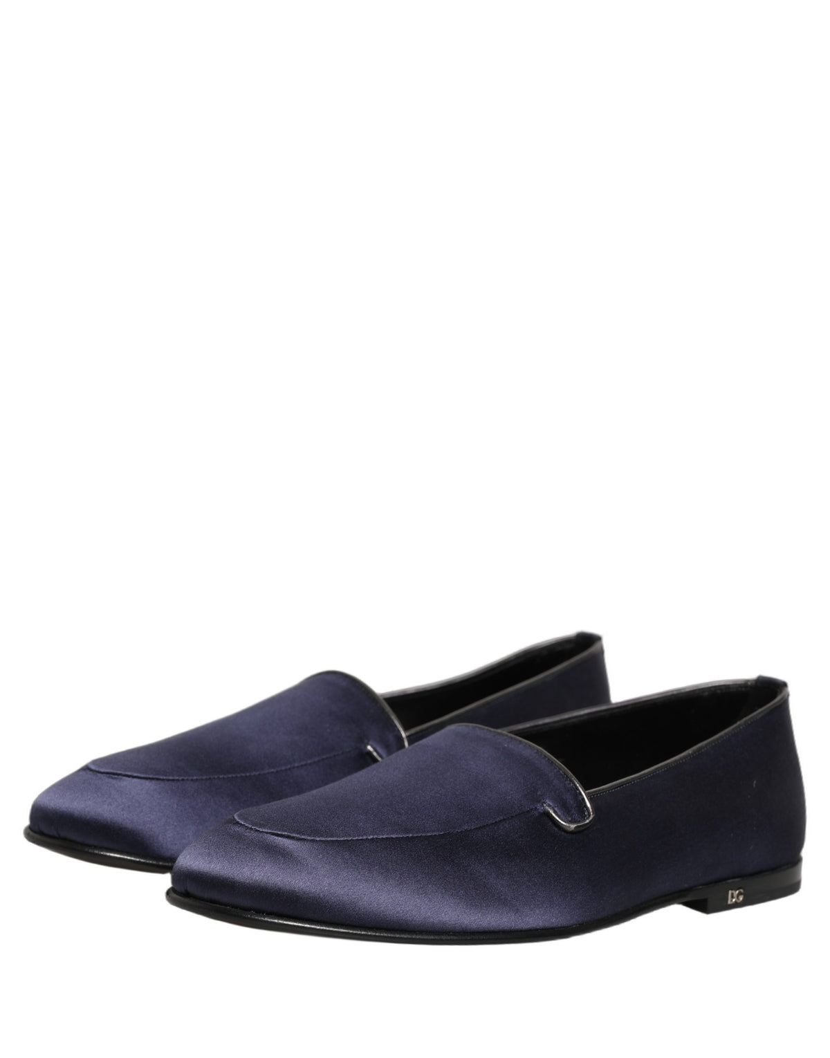 Dolce & Gabbana Blue Satin Logo Slip On Flats Loafers Shoes Dolce & Gabbana