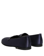 Dolce & Gabbana Blue Satin Logo Slip On Flats Loafers Shoes Dolce & Gabbana