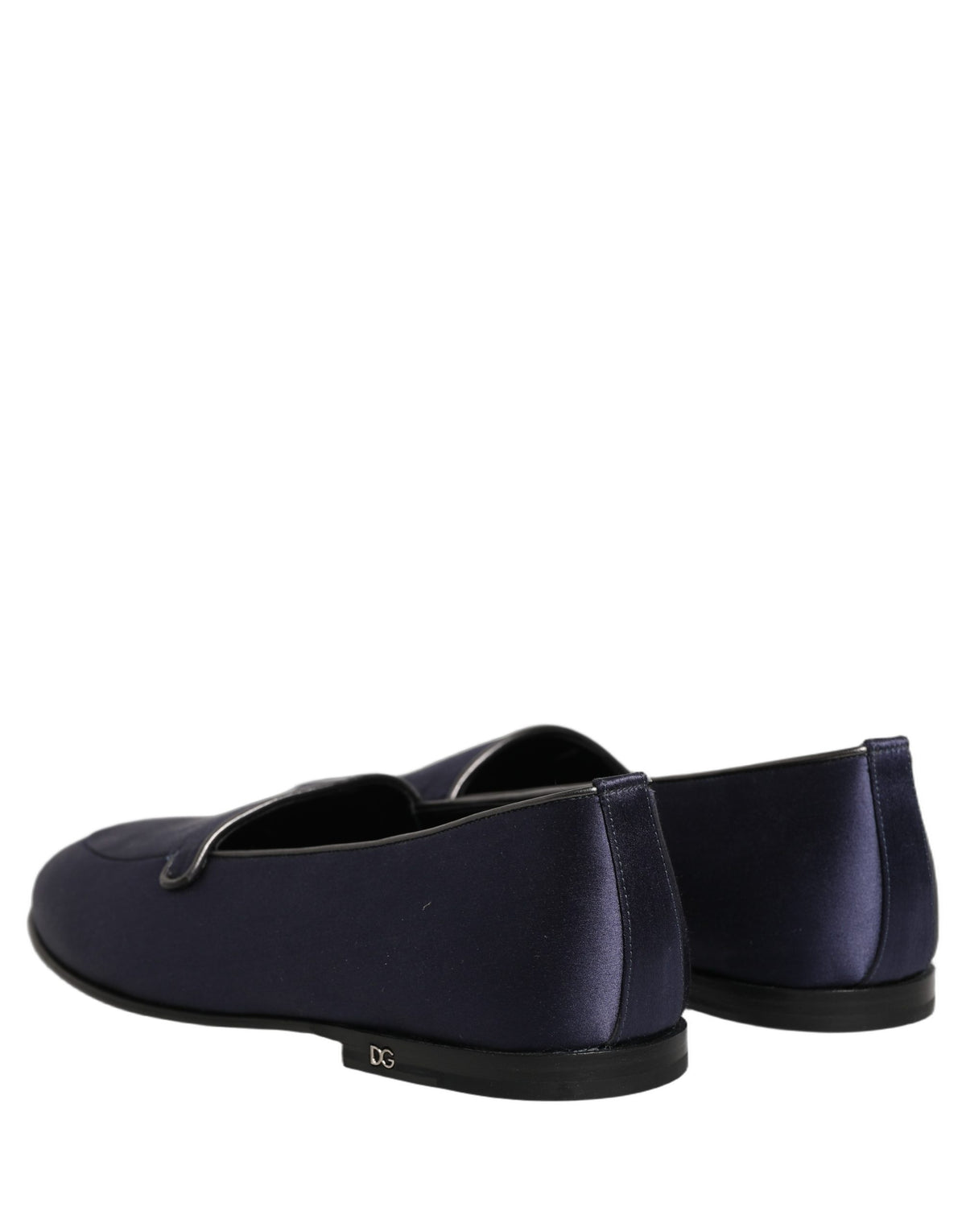 Dolce & Gabbana Blue Satin Logo Slip On Flats Loafers Shoes Dolce & Gabbana