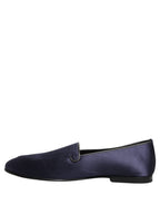 Dolce & Gabbana Blue Satin Logo Slip On Flats Loafers Shoes Dolce & Gabbana