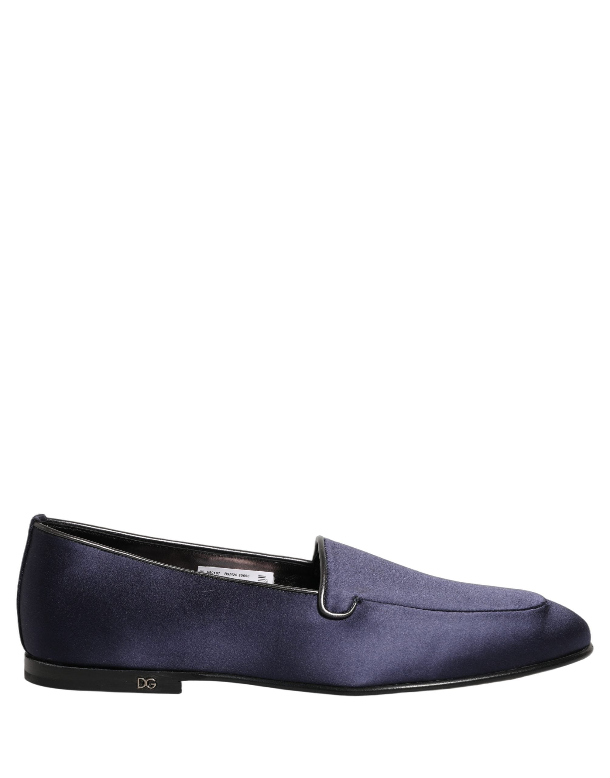 Dolce & Gabbana Blue Satin Logo Slip On Flats Loafers Shoes Dolce & Gabbana