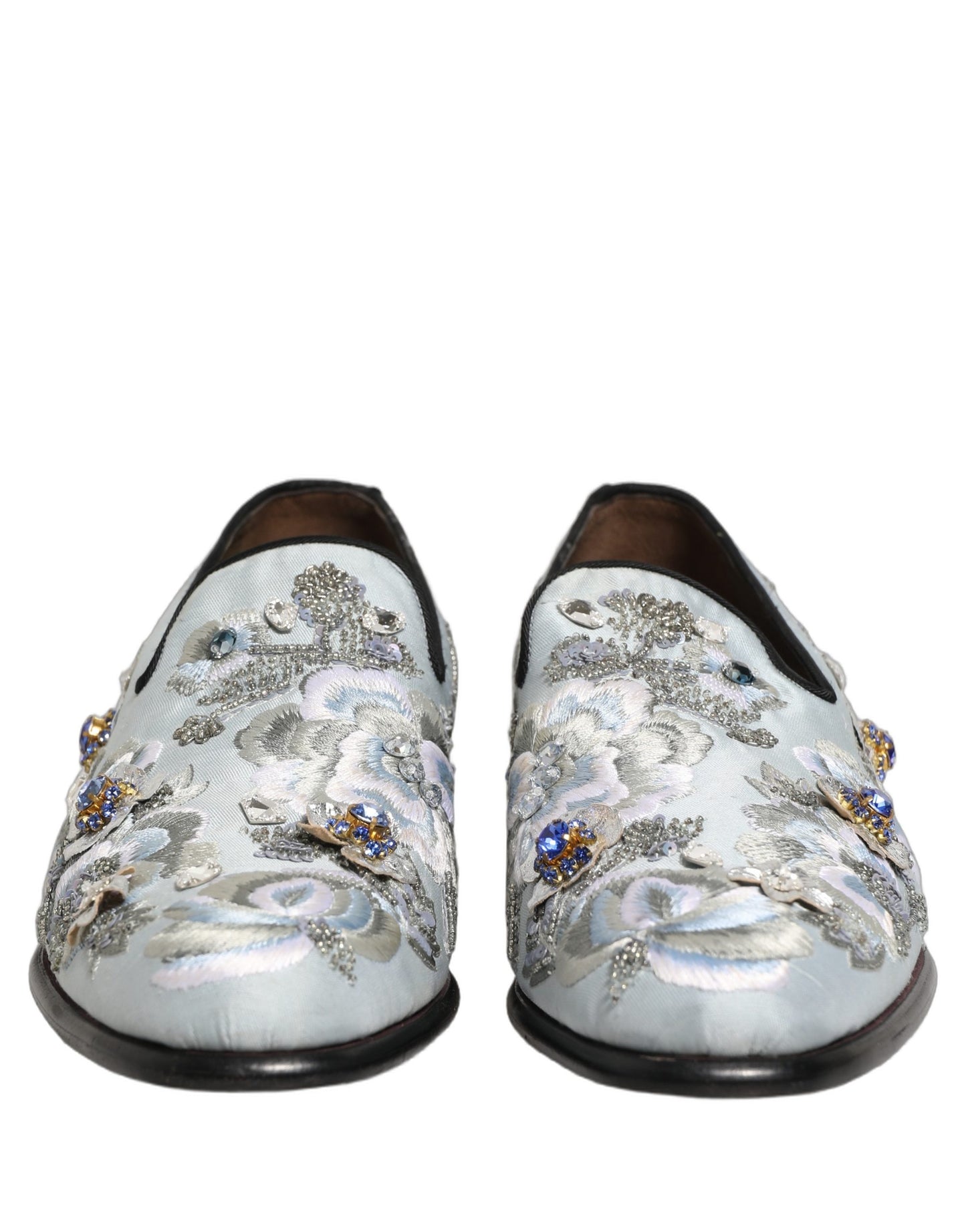 Dolce & Gabbana White Floral Embellished Men Loafers Shoes Dolce & Gabbana