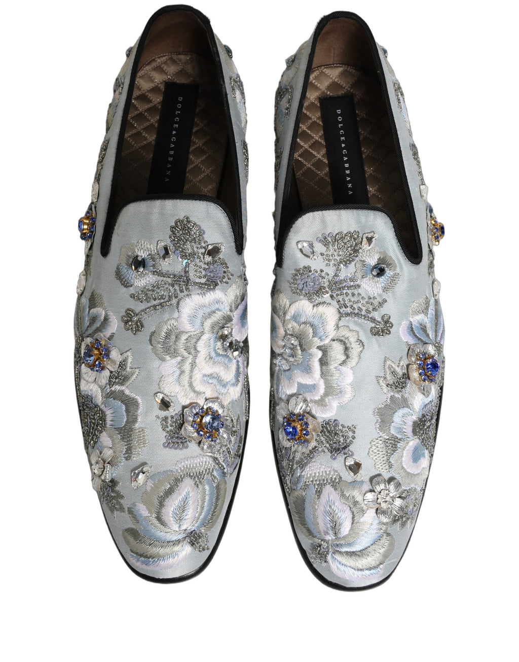Dolce & Gabbana White Floral Embellished Men Loafers Shoes Dolce & Gabbana