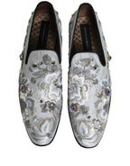 Dolce & Gabbana White Floral Embellished Men Loafers Shoes Dolce & Gabbana