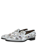 Dolce & Gabbana White Floral Embellished Men Loafers Shoes Dolce & Gabbana