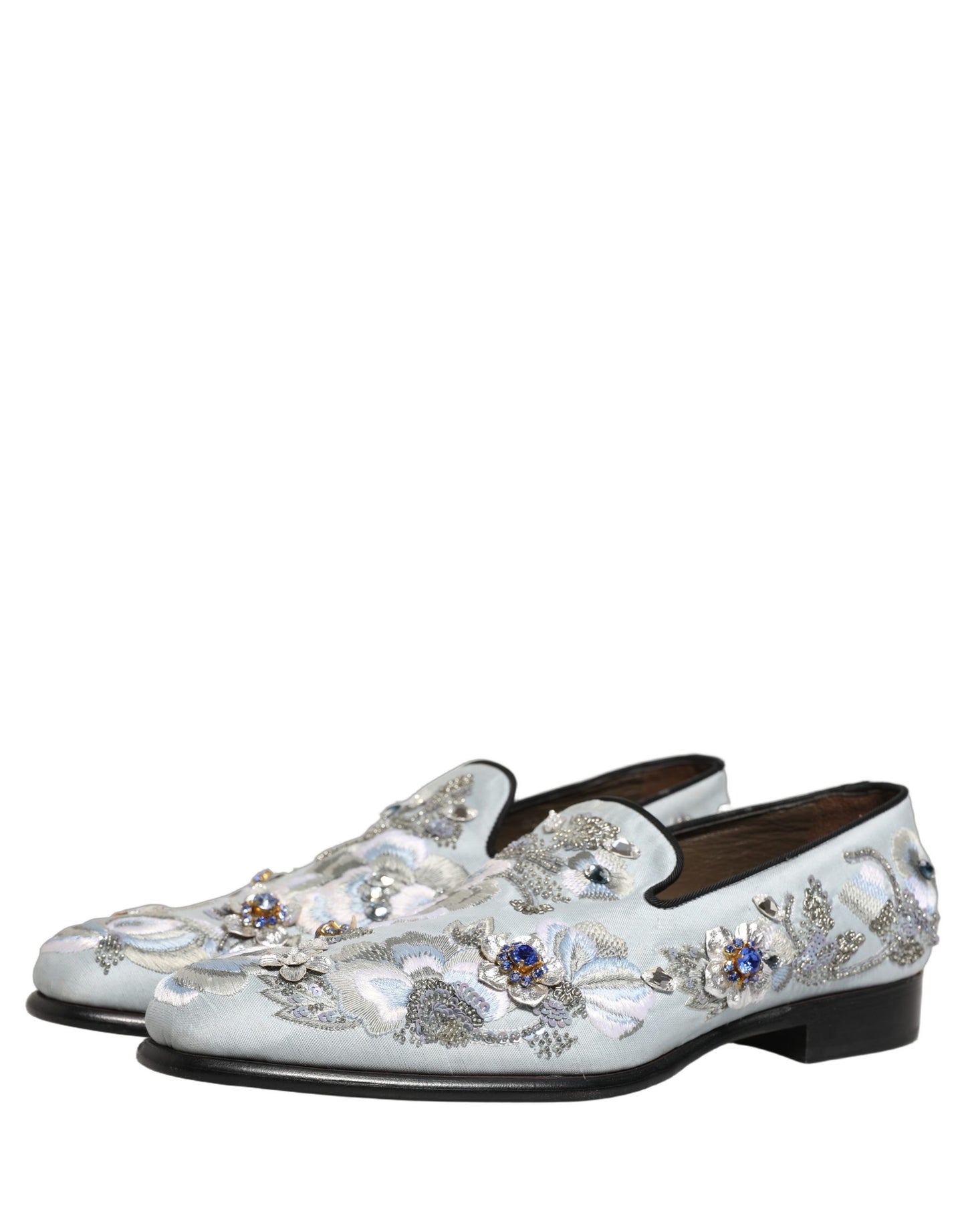 Dolce & Gabbana White Floral Embellished Men Loafers Shoes Dolce & Gabbana