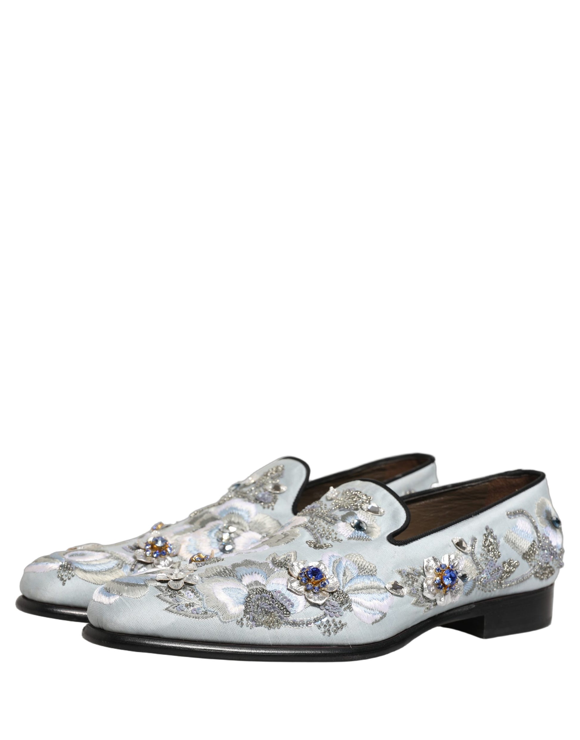 Dolce & Gabbana White Floral Embellished Men Loafers Shoes Dolce & Gabbana