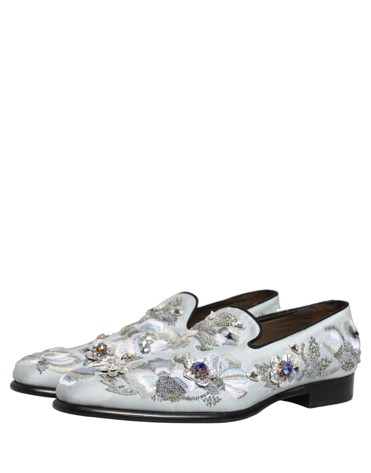 Dolce & Gabbana White Floral Embellished Men Loafers Shoes Dolce & Gabbana