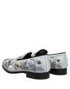 Dolce & Gabbana White Floral Embellished Men Loafers Shoes Dolce & Gabbana