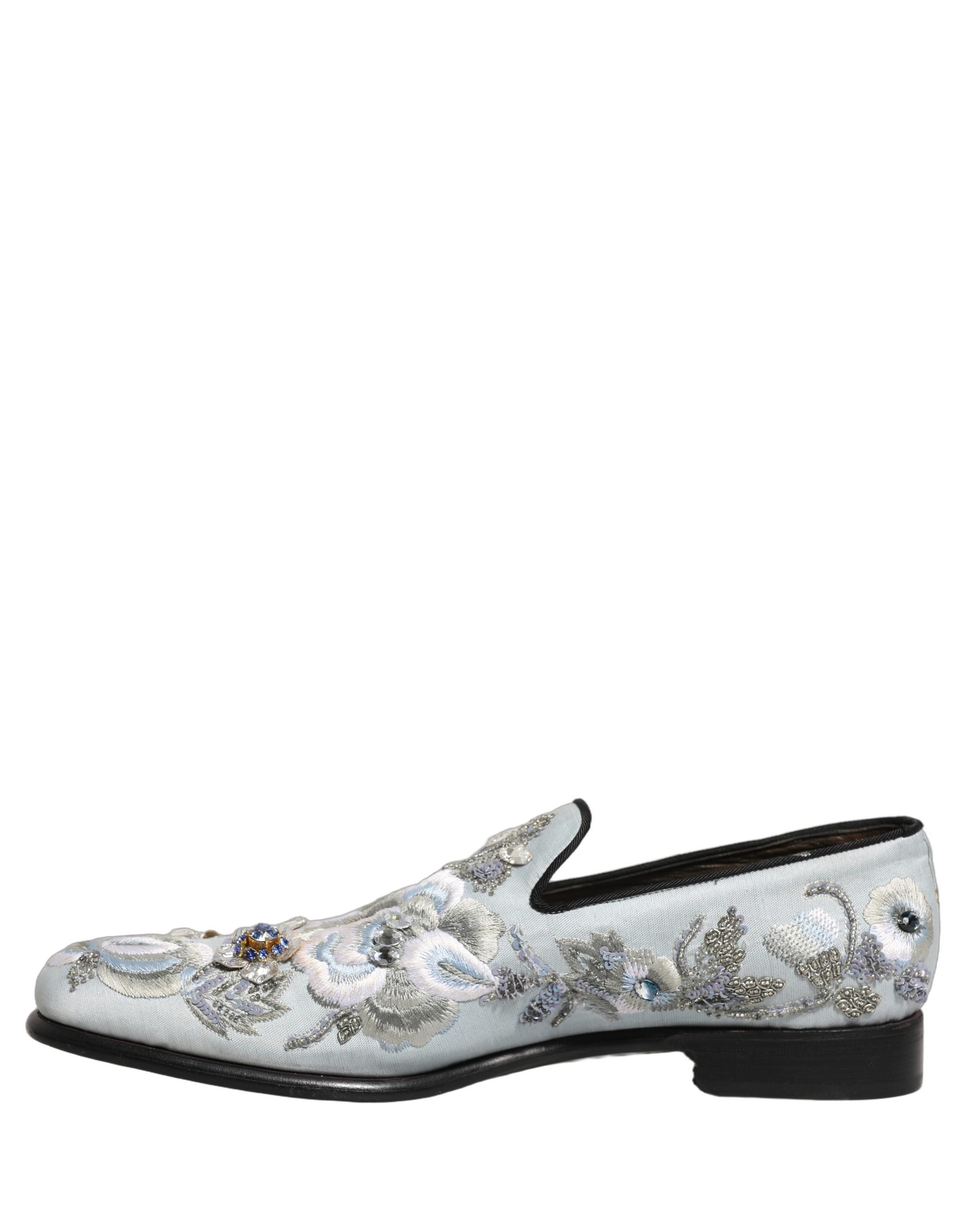 Dolce & Gabbana White Floral Embellished Men Loafers Shoes Dolce & Gabbana