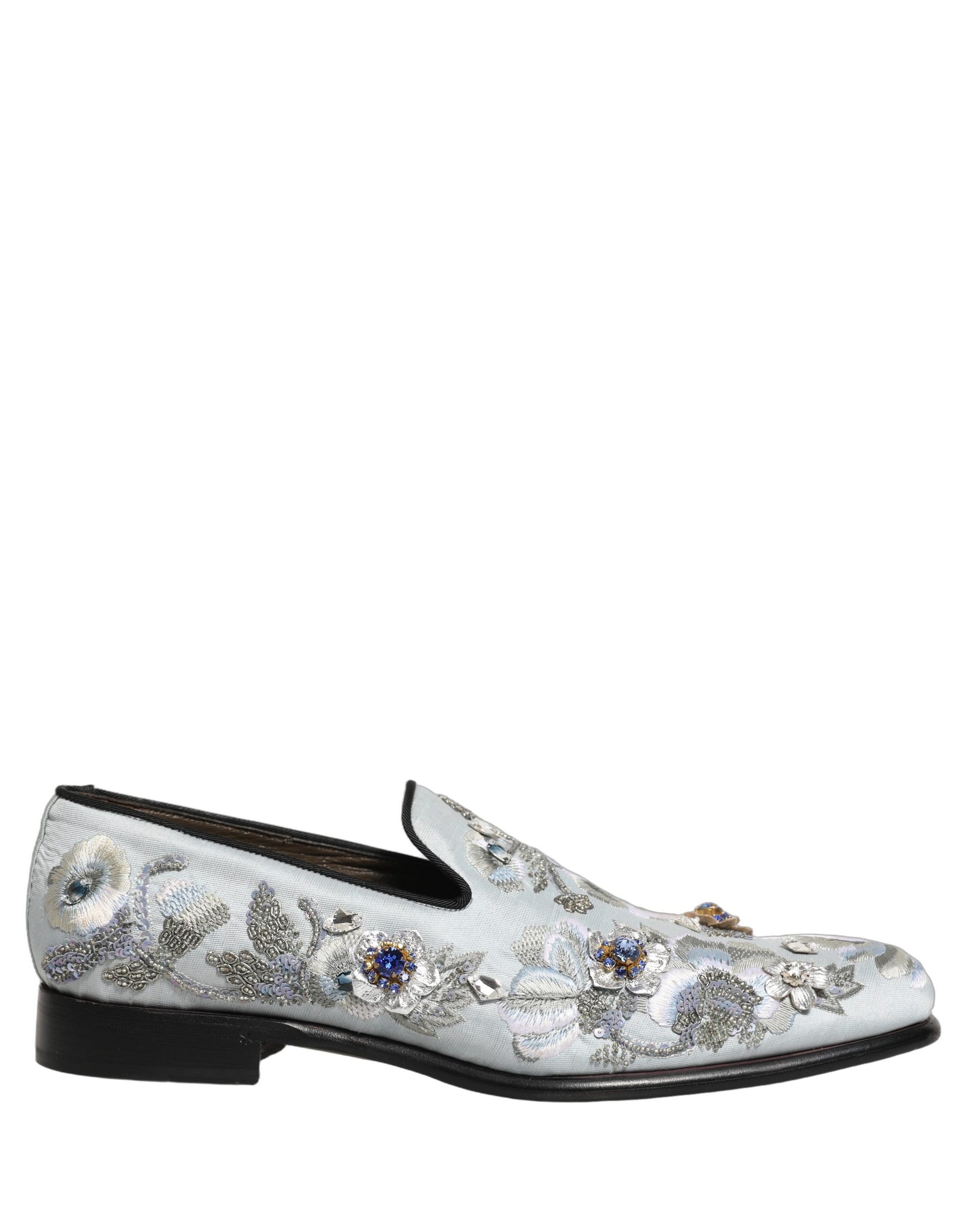 Dolce & Gabbana White Floral Embellished Men Loafers Shoes Dolce & Gabbana