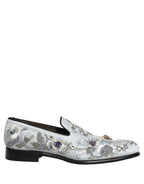 Dolce & Gabbana White Floral Embellished Men Loafers Shoes Dolce & Gabbana