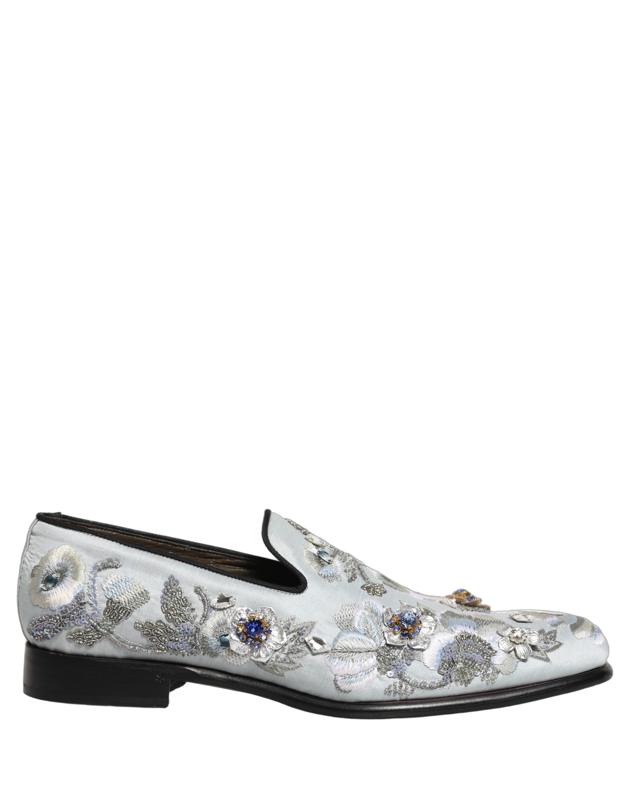 Dolce & Gabbana White Floral Embellished Men Loafers Shoes Dolce & Gabbana