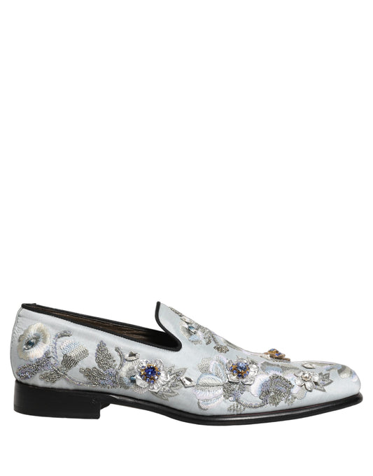 Dolce & Gabbana White Floral Embellished Men Loafers Shoes Dolce & Gabbana