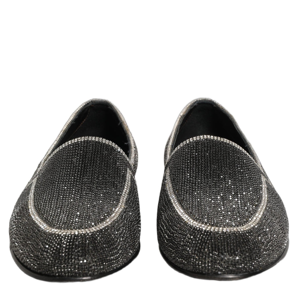 Dolce & Gabbana Black Crystal Embellished Men Loafers Shoes Dolce & Gabbana
