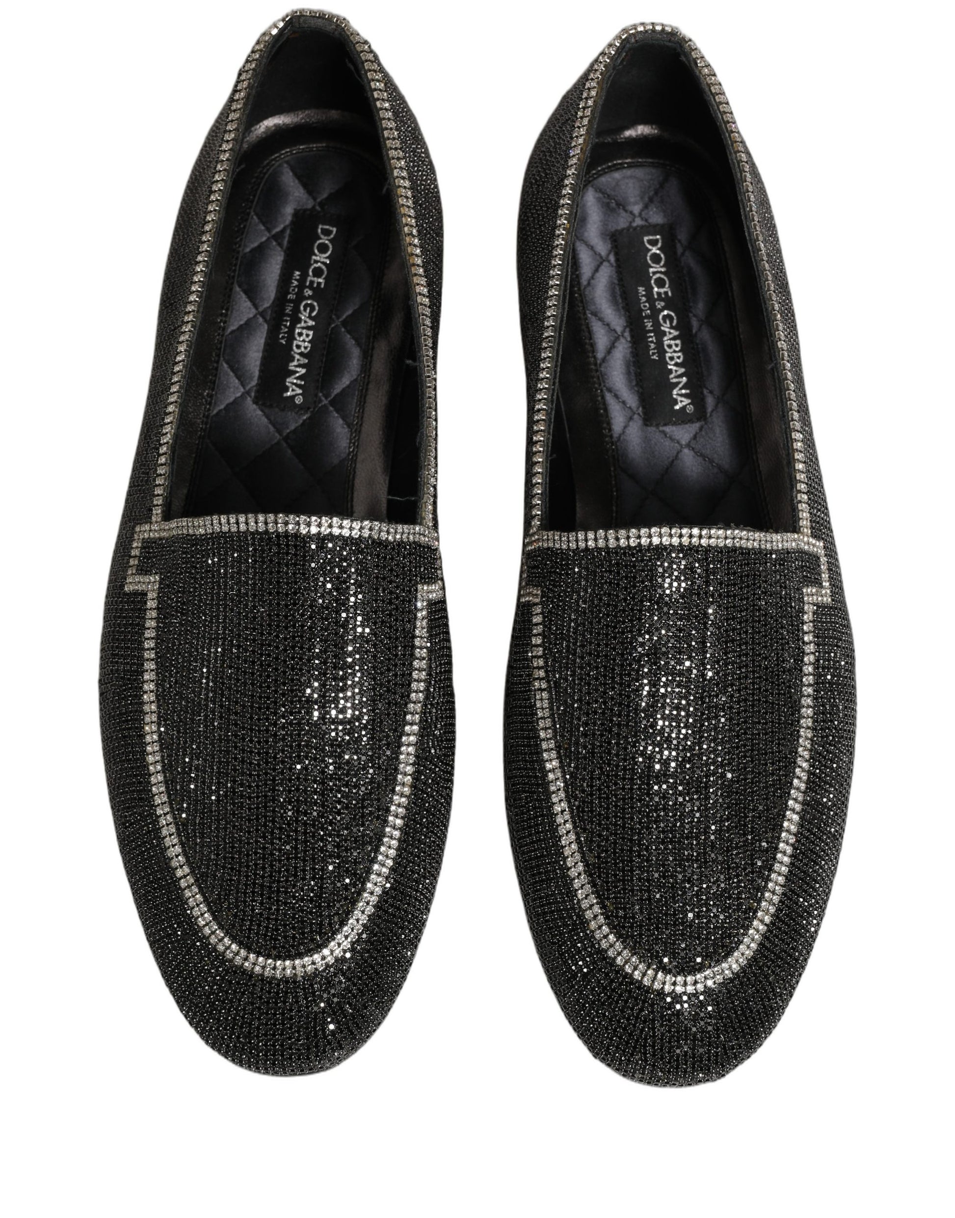 Dolce & Gabbana Black Crystal Embellished Men Loafers Shoes Dolce & Gabbana