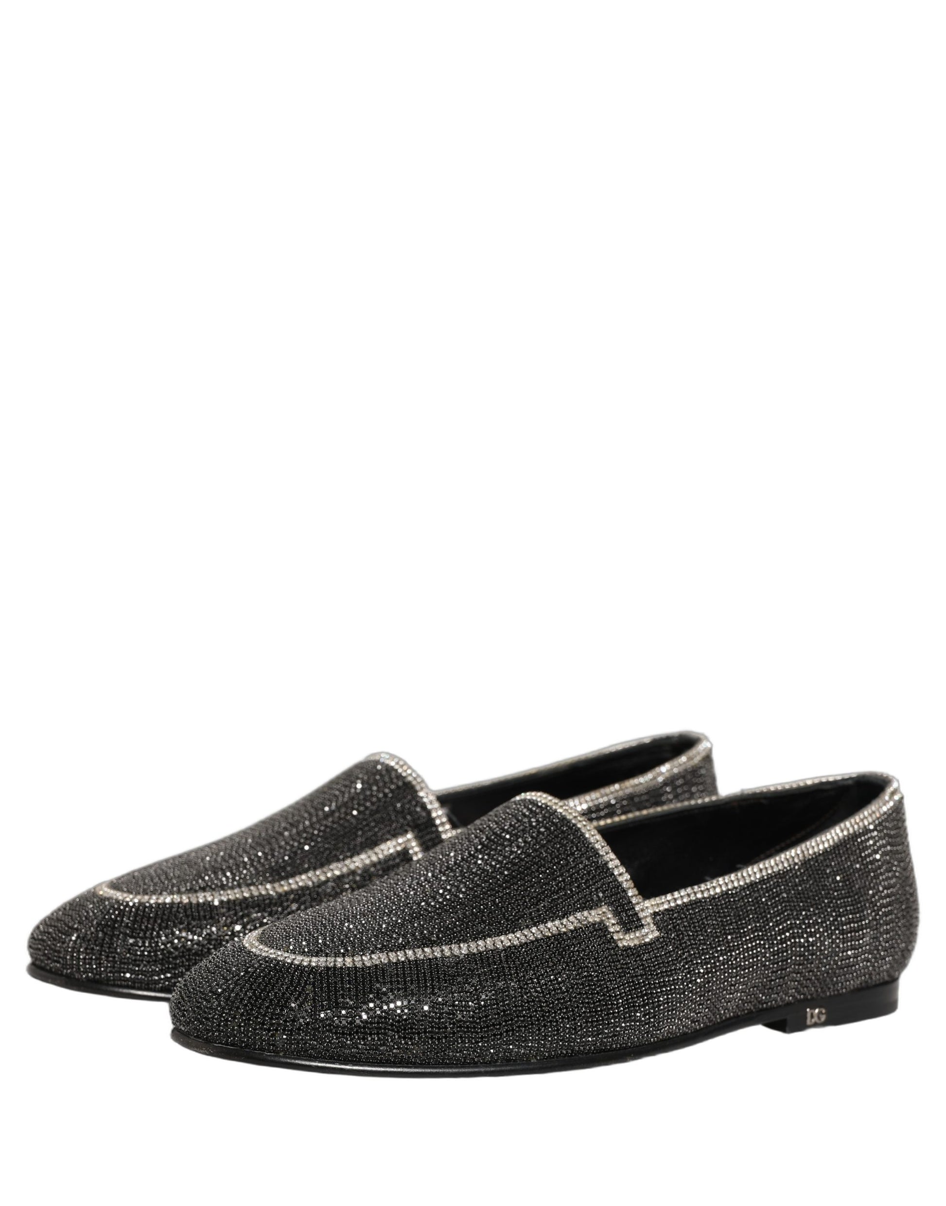 Dolce & Gabbana Black Crystal Embellished Men Loafers Shoes Dolce & Gabbana