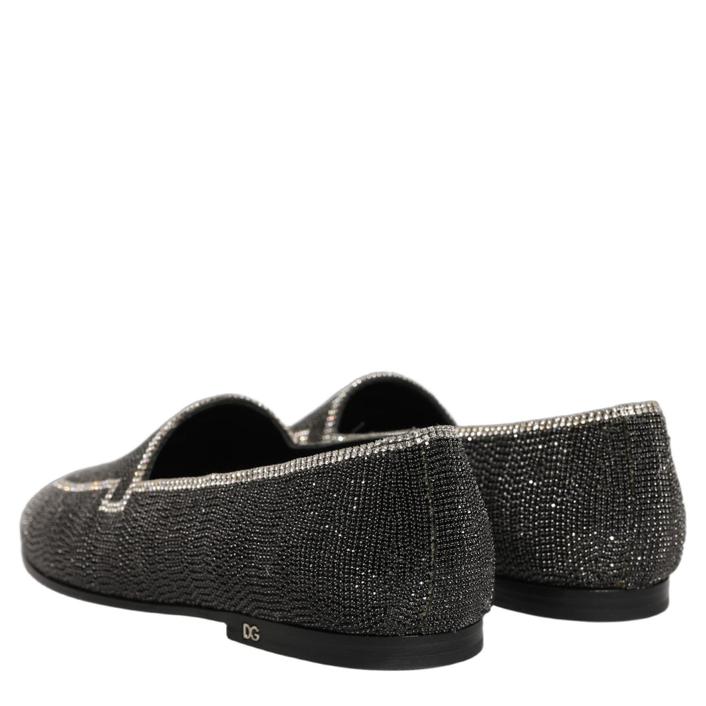 Dolce & Gabbana Black Crystal Embellished Men Loafers Shoes Dolce & Gabbana