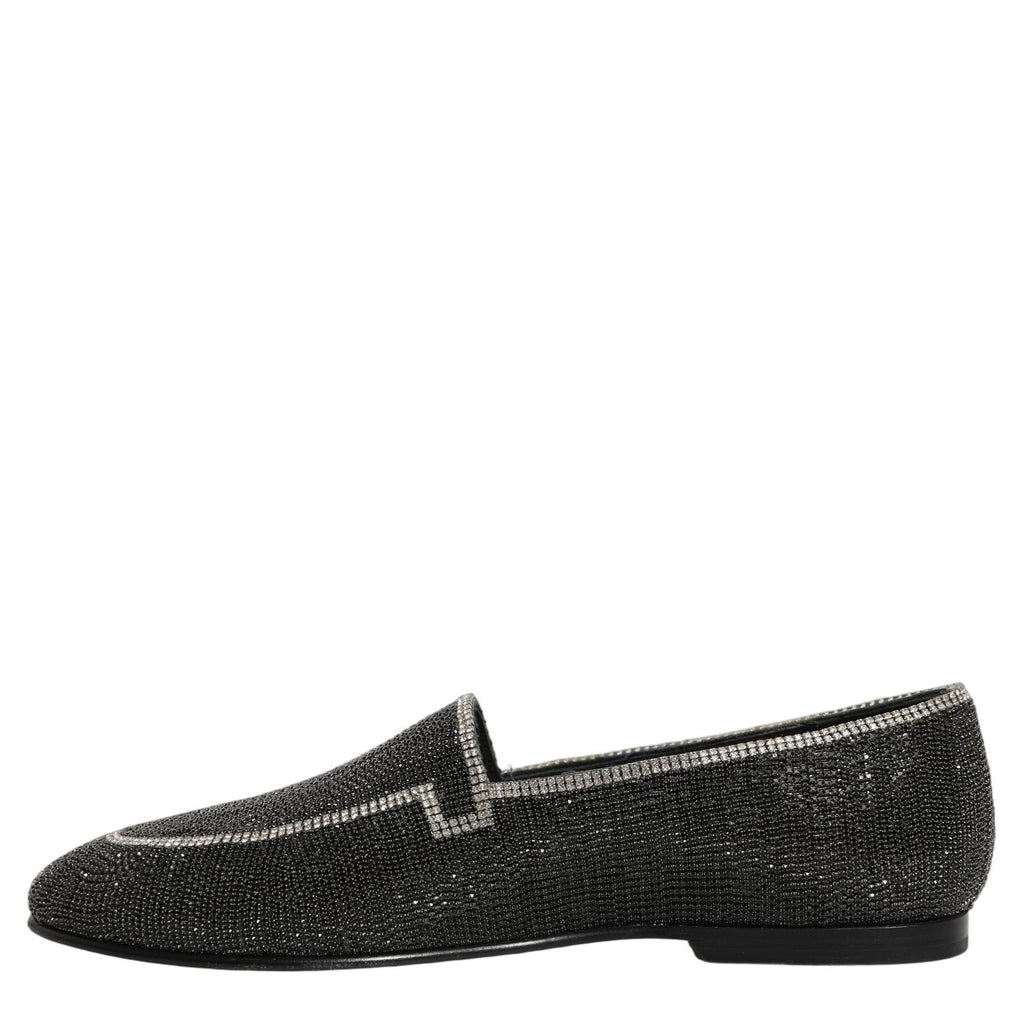 Dolce & Gabbana Black Crystal Embellished Men Loafers Shoes Dolce & Gabbana