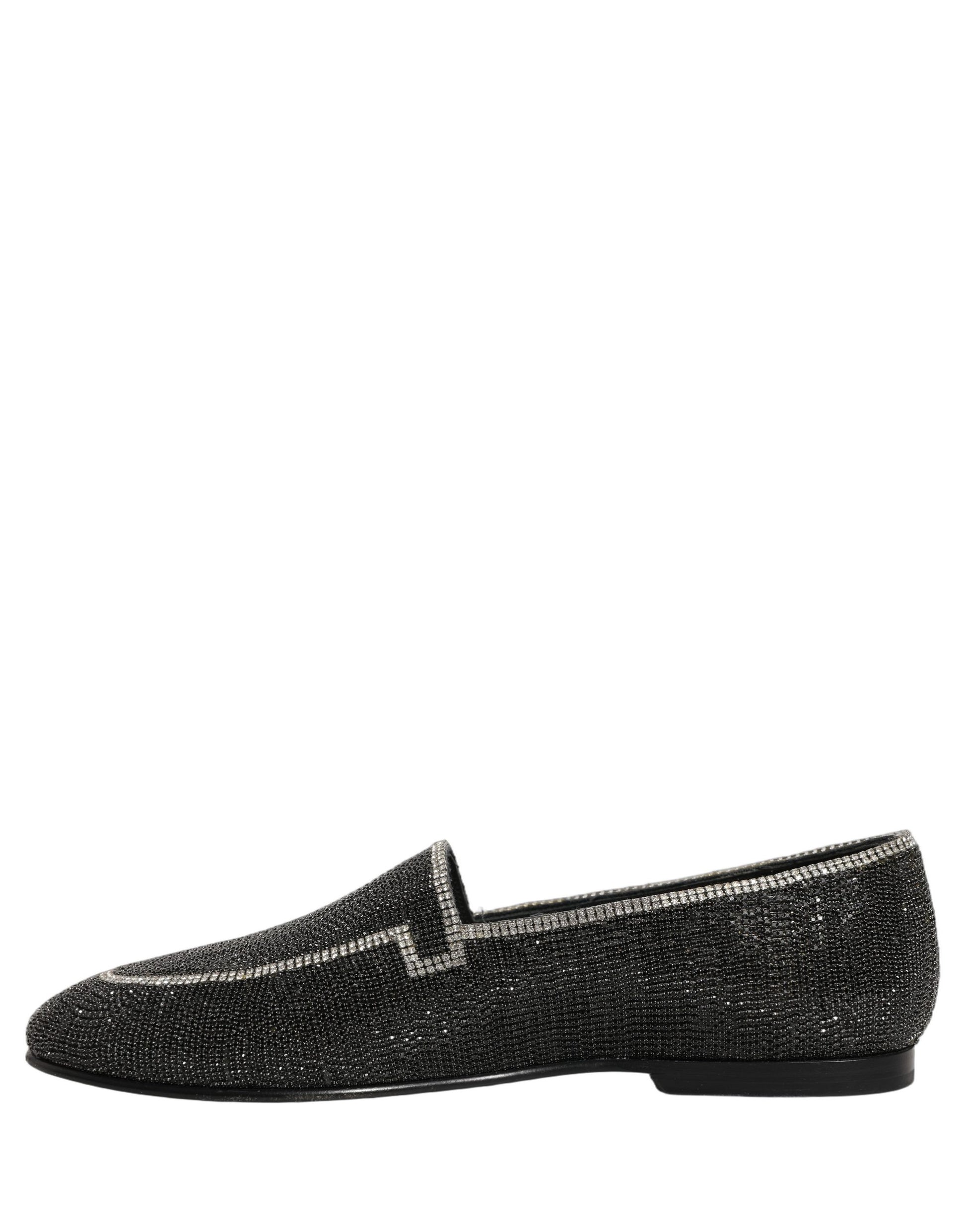 Dolce & Gabbana Black Crystal Embellished Men Loafers Shoes Dolce & Gabbana