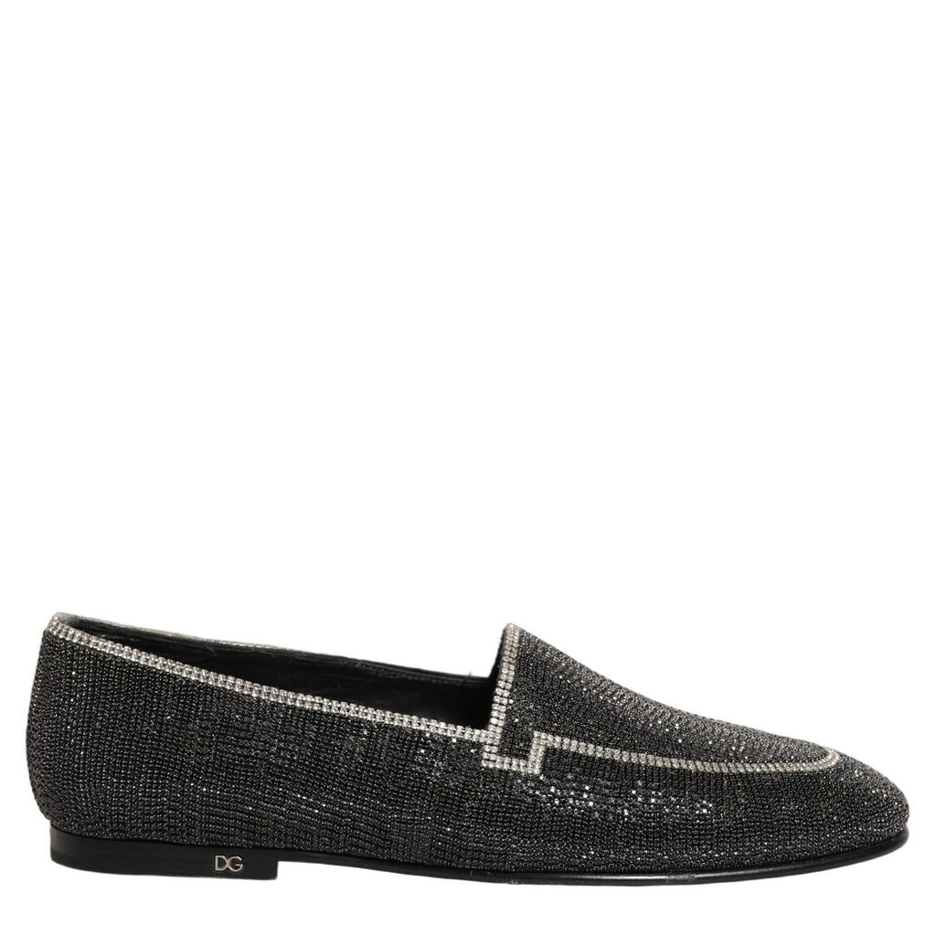 Dolce & Gabbana Black Crystal Embellished Men Loafers Shoes Dolce & Gabbana