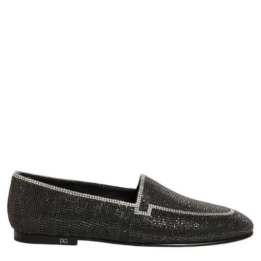 Dolce & Gabbana Black Crystal Embellished Men Loafers Shoes Dolce & Gabbana