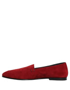 Dolce & Gabbana Red Suede Logo Slip On Flats Loafers Shoes Dolce & Gabbana