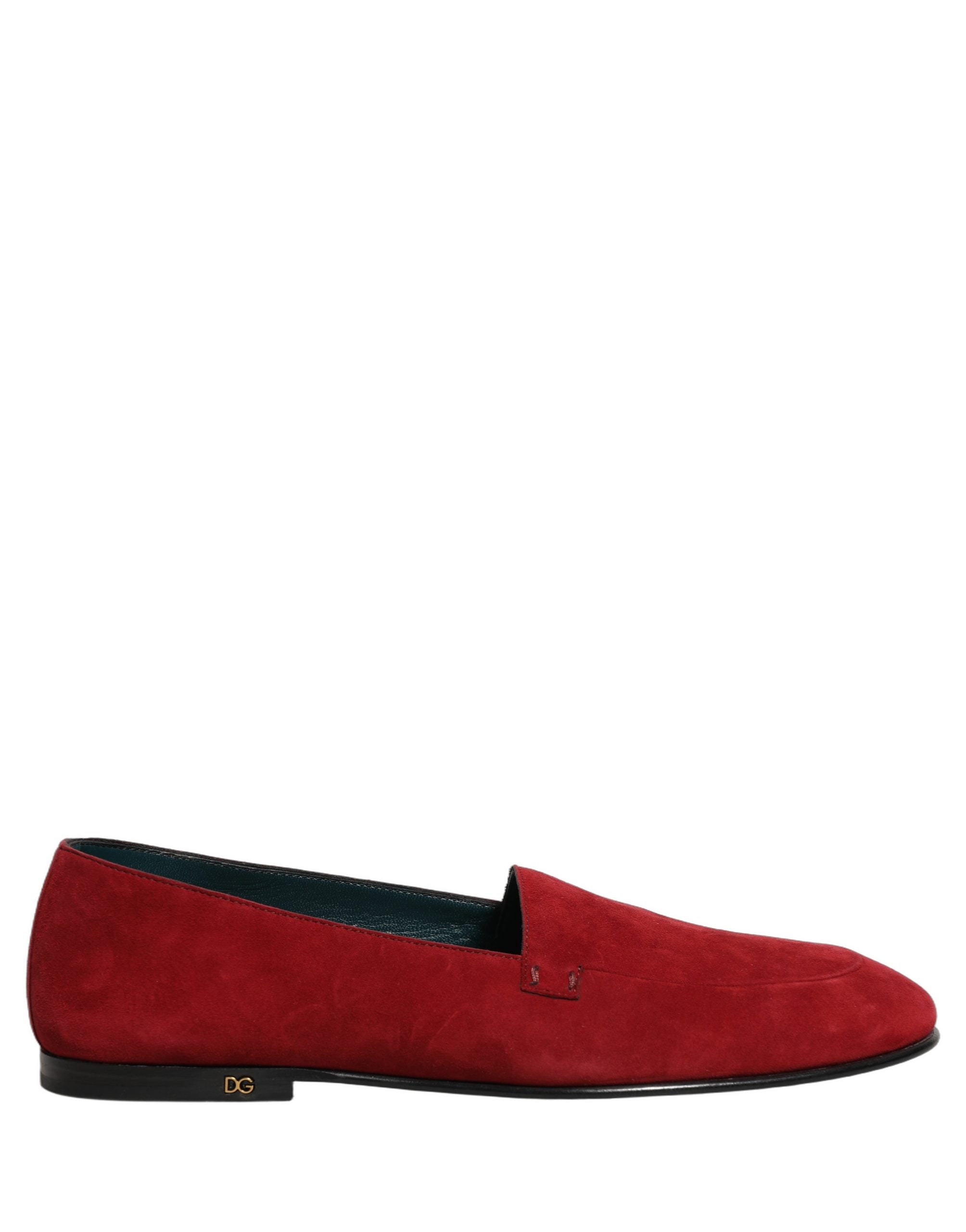 Dolce & Gabbana Red Suede Logo Slip On Flats Loafers Shoes Dolce & Gabbana