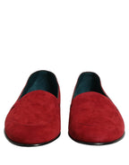 Dolce & Gabbana Red Suede Logo Slip On Flats Loafers Shoes Dolce & Gabbana