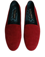 Dolce & Gabbana Red Suede Logo Slip On Flats Loafers Shoes Dolce & Gabbana